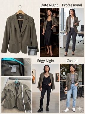 Ann Taylor Petite Two-Button Tailored Blazer - Taupe Herringbone - Size 10P